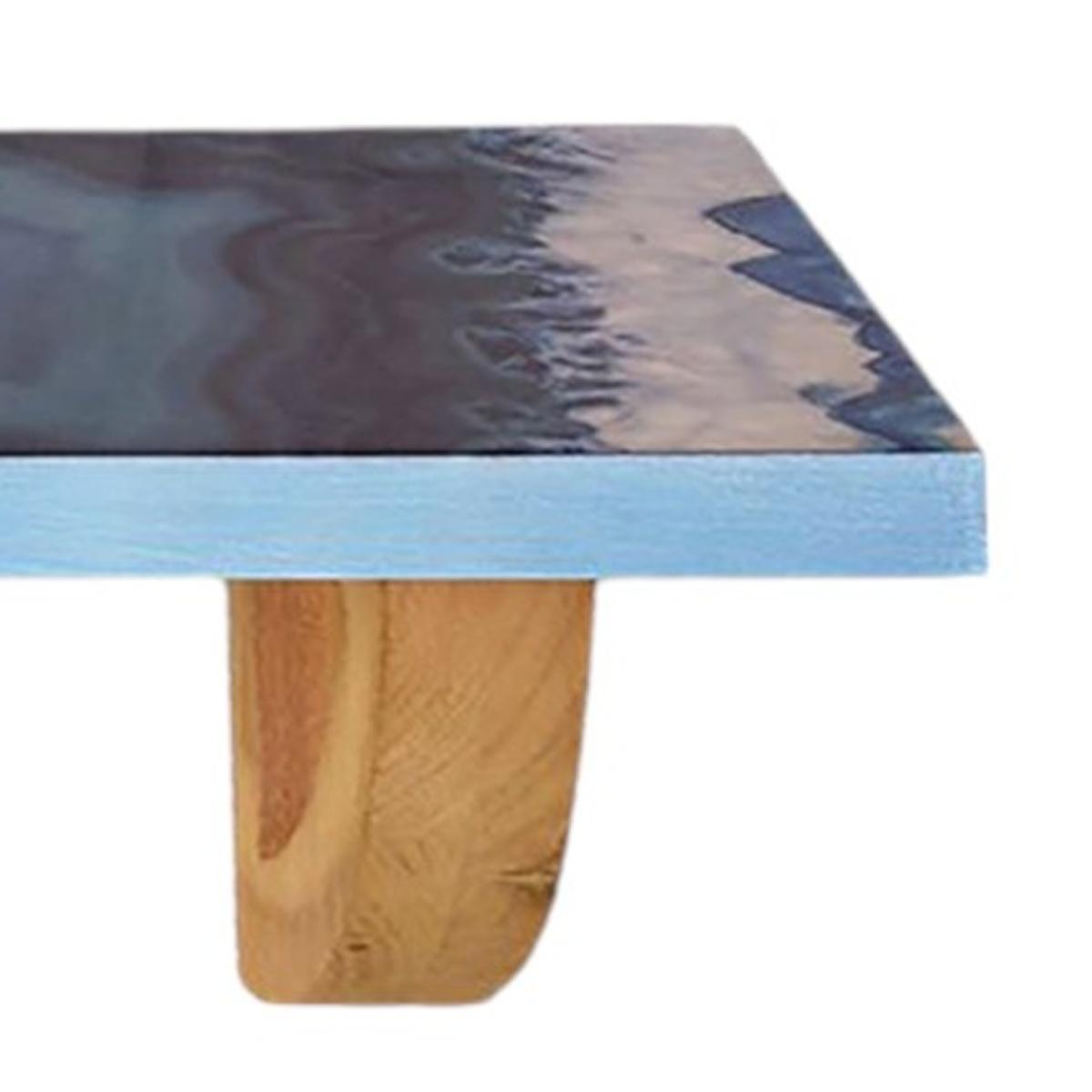 24" Blue And Natural Wood Agate Pattern Wall Mount Accent Shelf