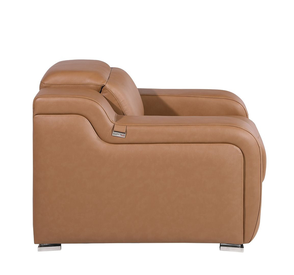 41" Chestnut Italian Leather Wall Hugger Recliner With USB