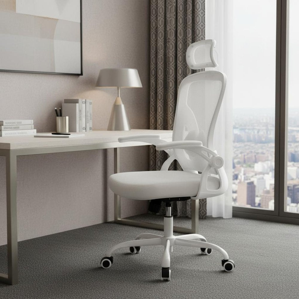 White and Black Adjustable Height Swivel Rolling Office Chair