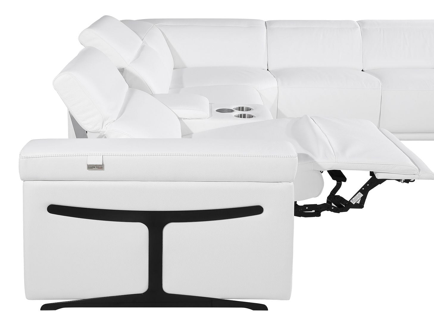 White Italian Leather Power Reclining U Shaped Eight Piece Sectional With Console