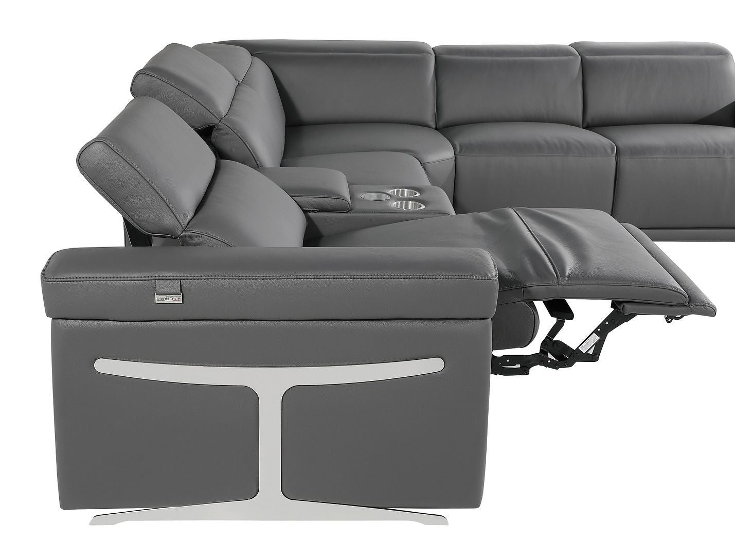 Dark Gray Italian Leather Power Reclining U Shaped Eight Piece Sectional With Console
