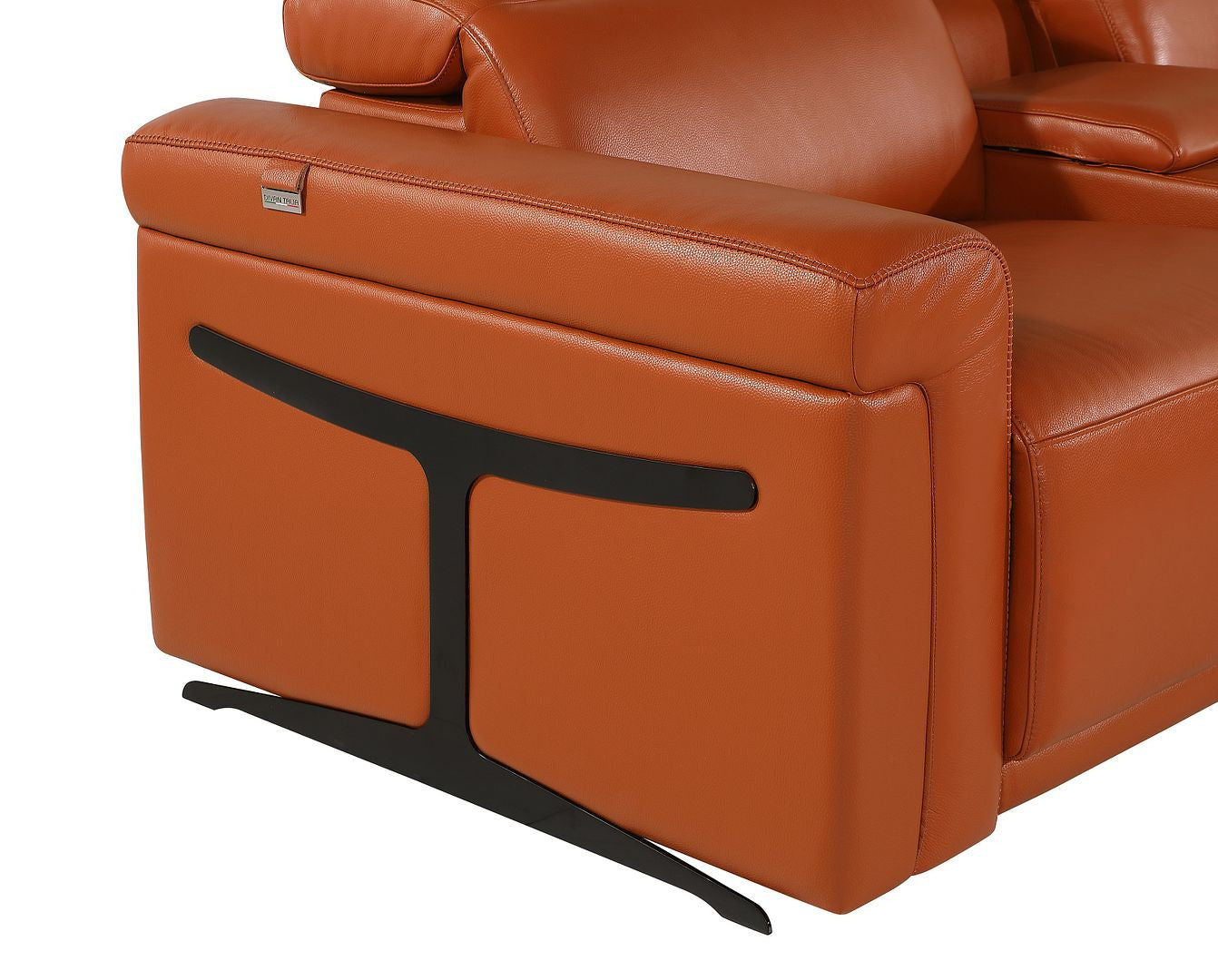 Camel Italian Leather Power Reclining U Shaped Eight Piece Sectional With Console