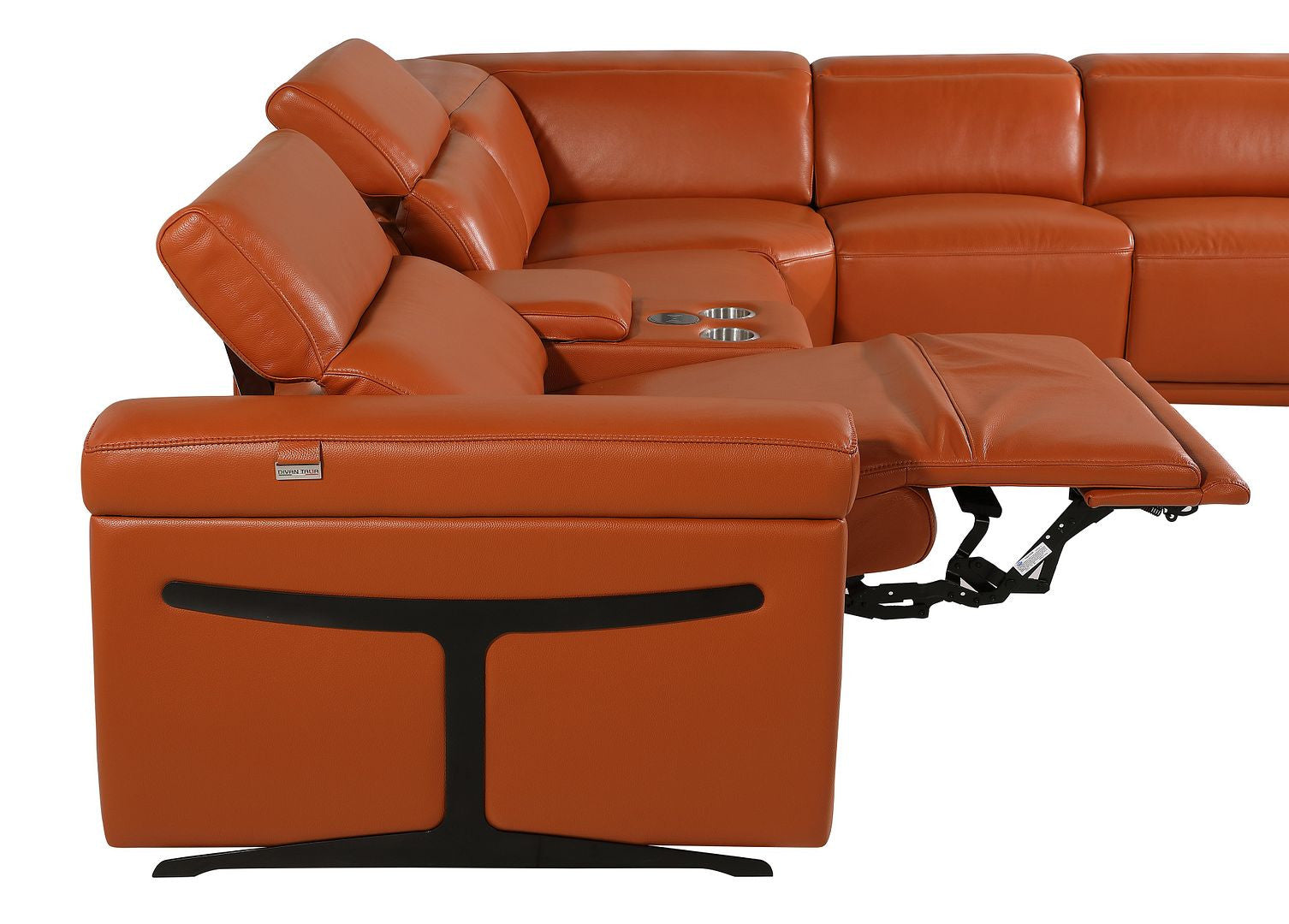 Camel Italian Leather Power Reclining U Shaped Eight Piece Sectional With Console