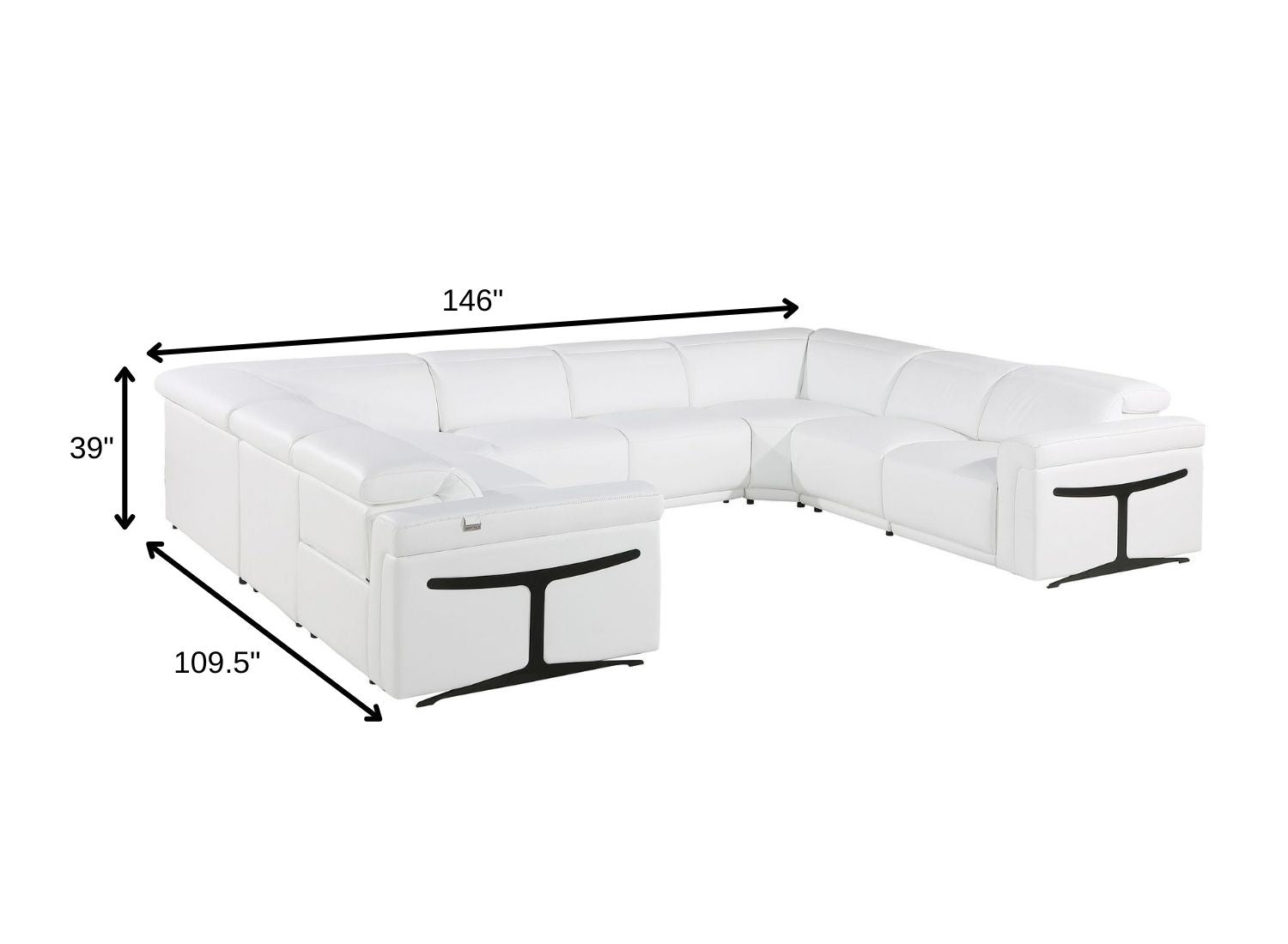 White Italian Leather Power Reclining U Shaped Eight Piece Corner Sectional With Console