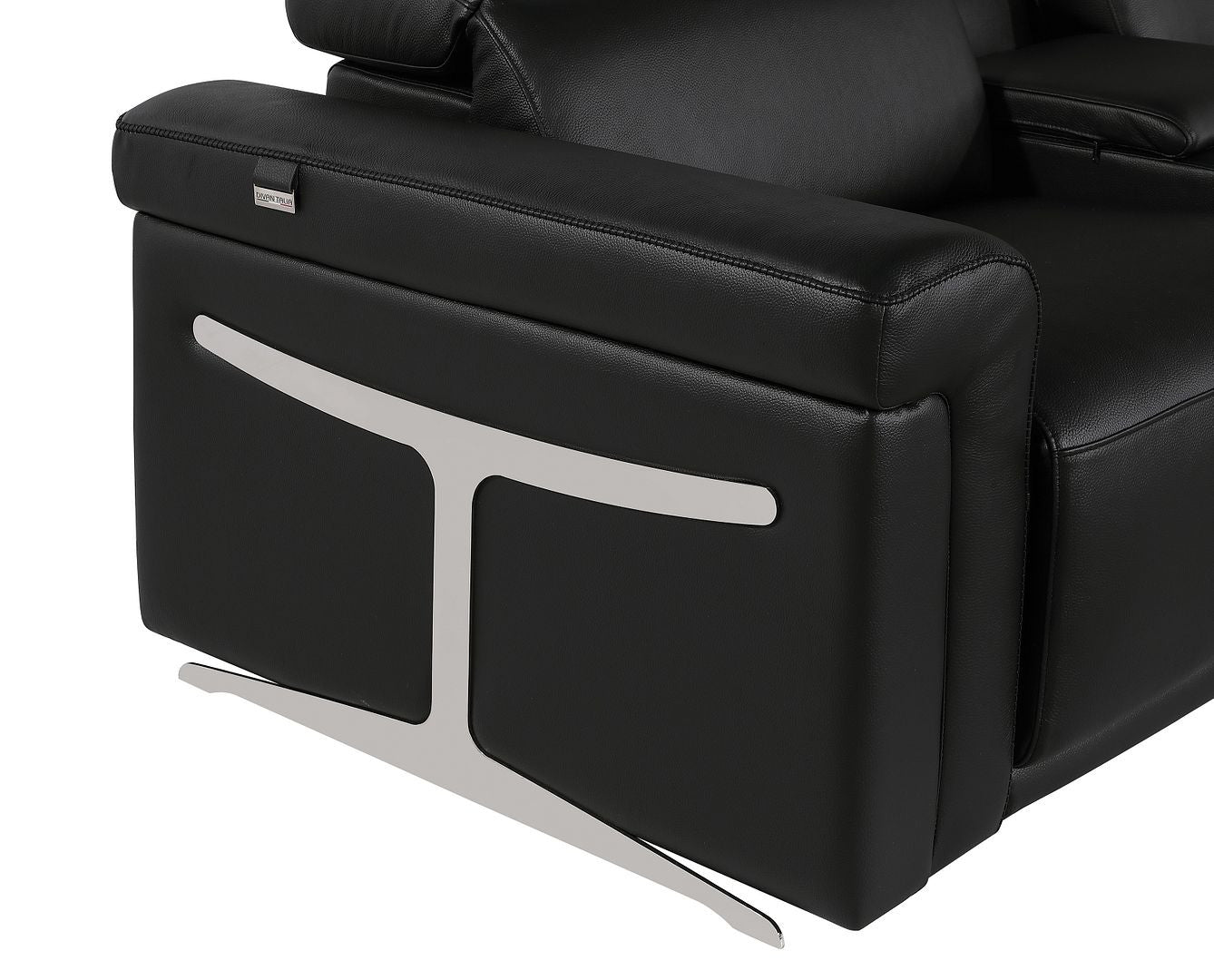 Black Italian Leather Power Reclining U Shaped Eight Piece Corner Sectional With Console