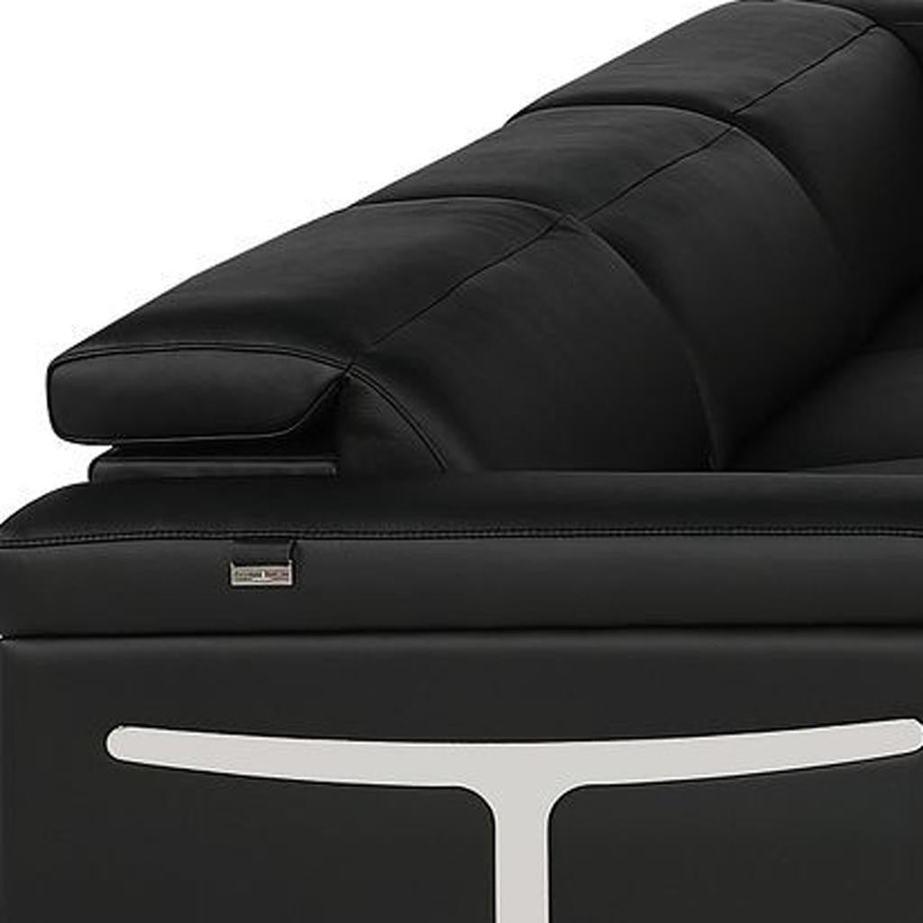 Black Italian Leather Power Reclining U Shaped Eight Piece Corner Sectional With Console