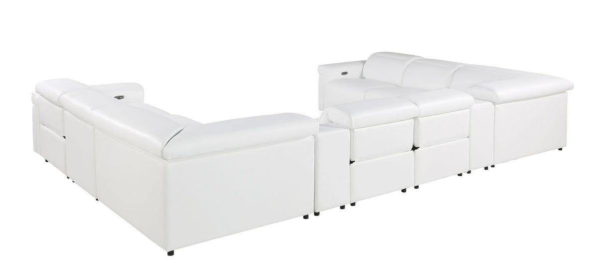 White Italian Leather Power Reclining U Shaped Ten Piece Corner Sectional With Console