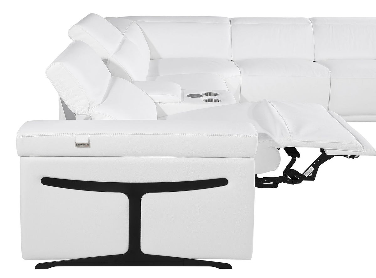 White Italian Leather Power Reclining U Shaped Ten Piece Corner Sectional With Console