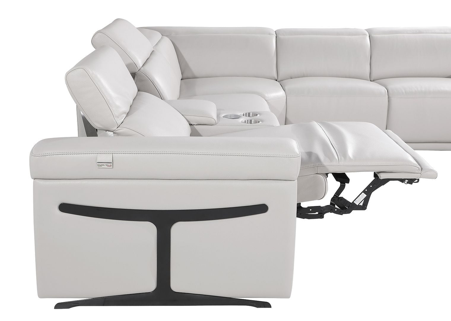 Light Gray Italian Leather Power Reclining U Shaped Ten Piece Corner Sectional With Console