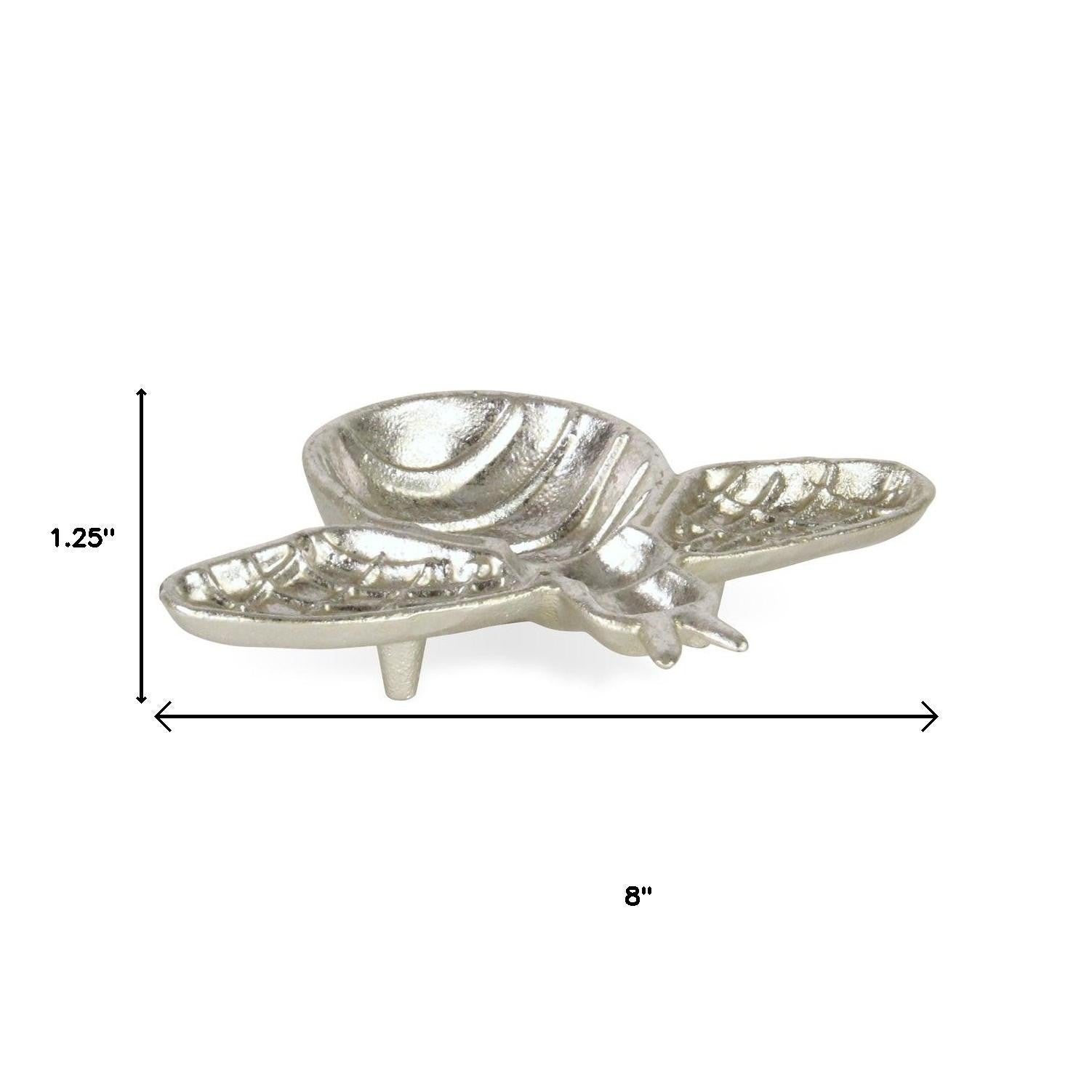 8" Silver Cast Iron Bumble Bee Trinket Tray