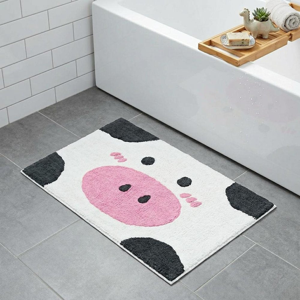 32" White Black And Pink Cotton Cow Youthful Bath Rug