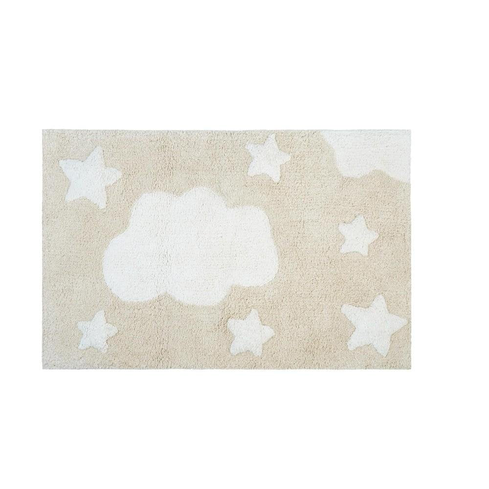 32" White And Beige Cotton Clouds and Stars Youthful Bath Rug