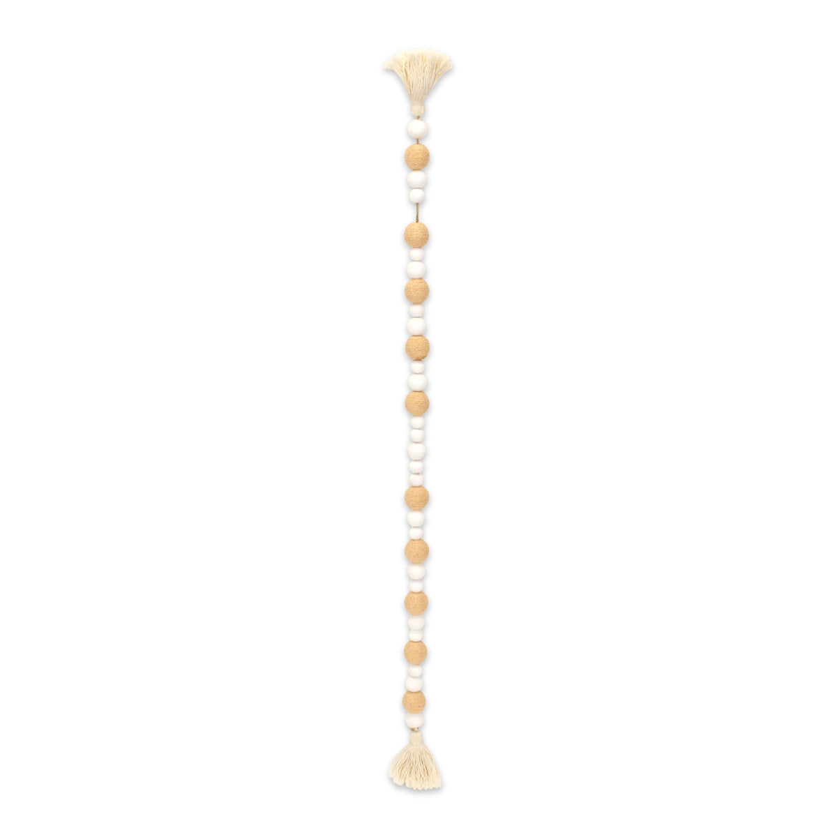 38" White And Natural Wood And Fabric Hand Painted Decorative Tassel