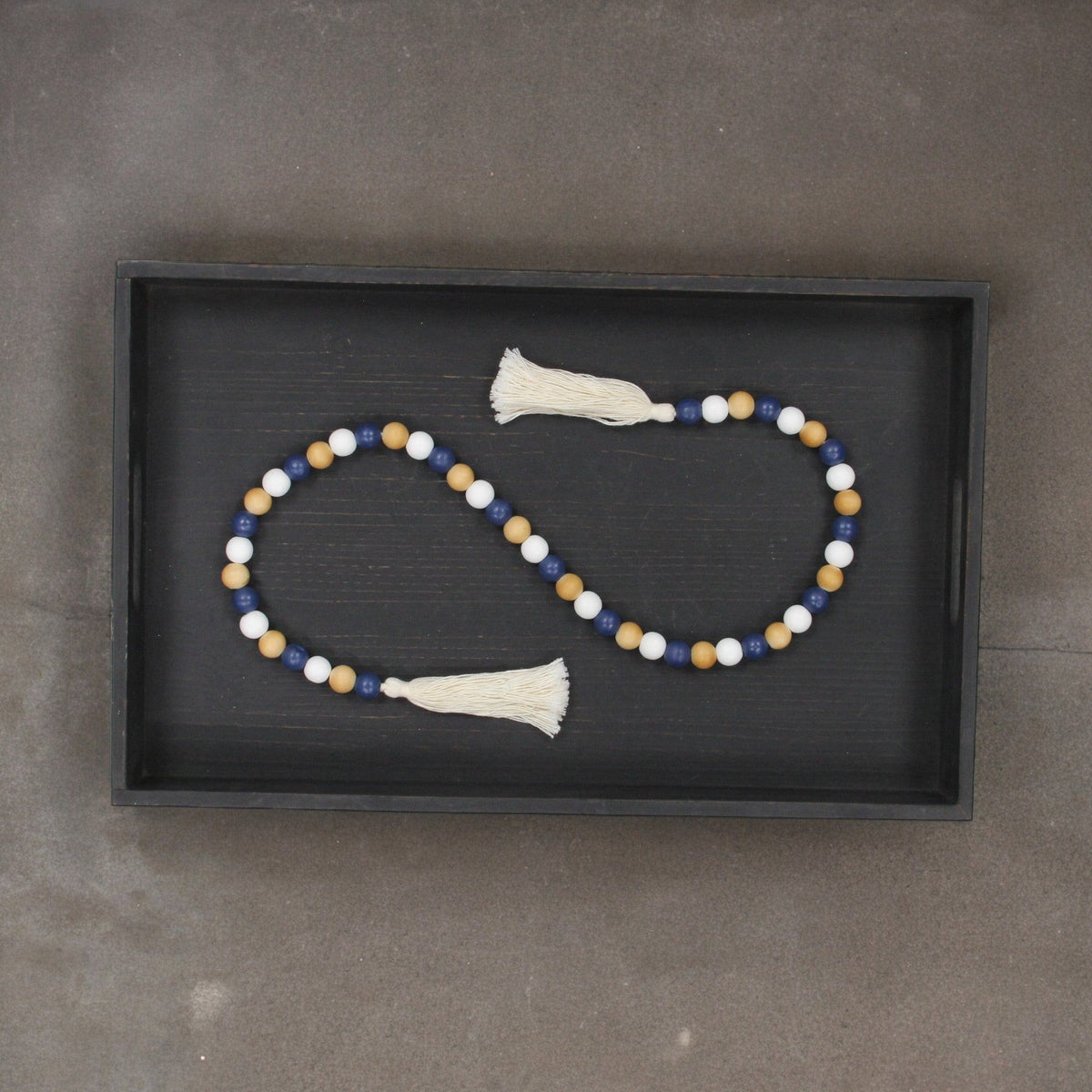 36" Blue Natural And White Wood Hand Painted Decorative Tassel