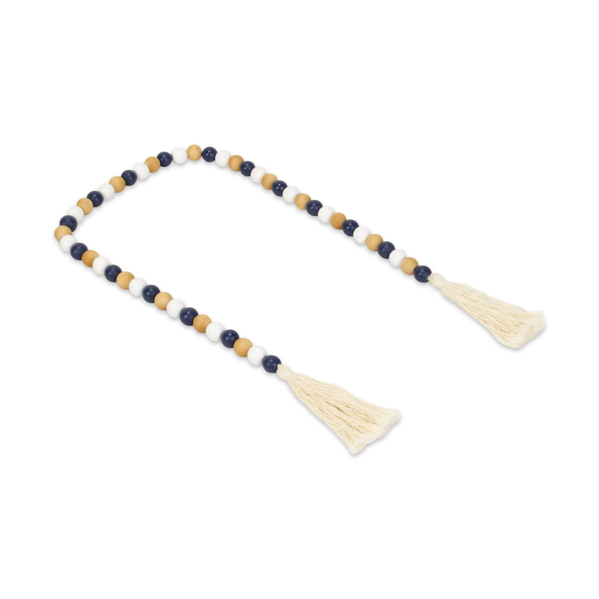 36" Blue Natural And White Wood Hand Painted Decorative Tassel