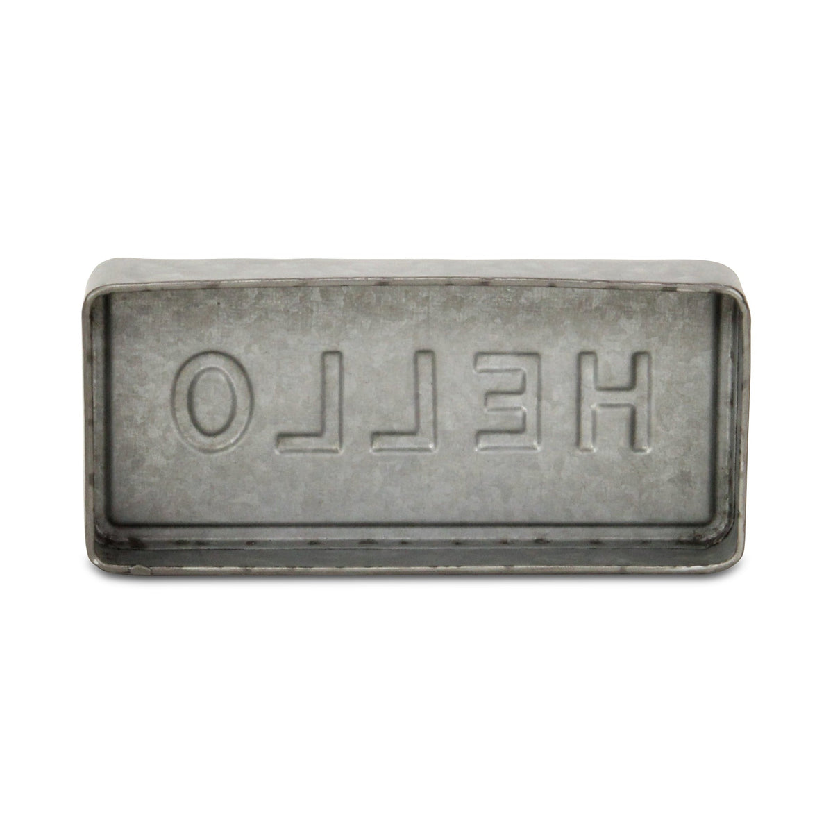 4" Gray And White Galvanized Metal Hello Hand Painted Tabletop Sign