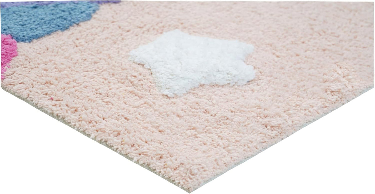 32" Pink And Yellow Cotton Unicorns Youthful Bath Rug