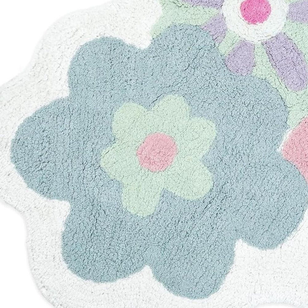 32" Pink And White Cotton Flower Trio Floral Bath Rug
