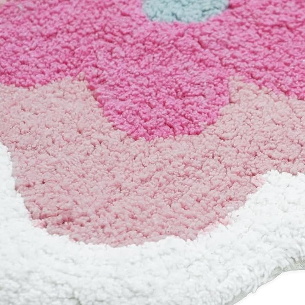 32" Pink And White Cotton Flower Trio Floral Bath Rug