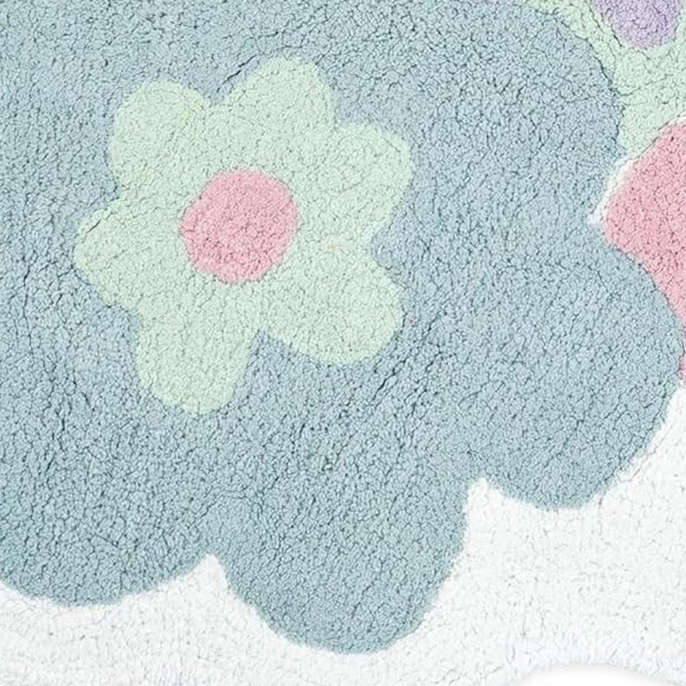 32" Pink And White Cotton Flower Trio Floral Bath Rug