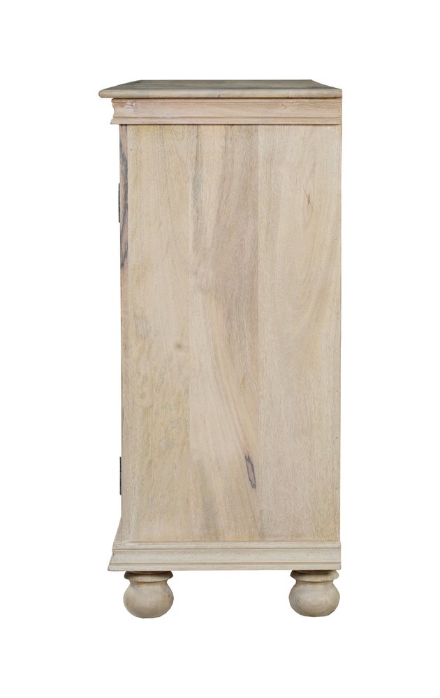 72" White Solid Wood Carved Floral Sideboard With Three Doors