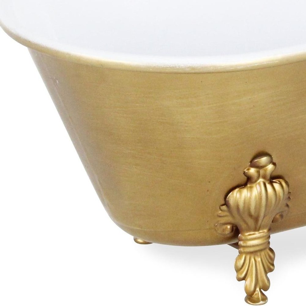 12" Gold And White Metal Hand Painted Decorative Tub