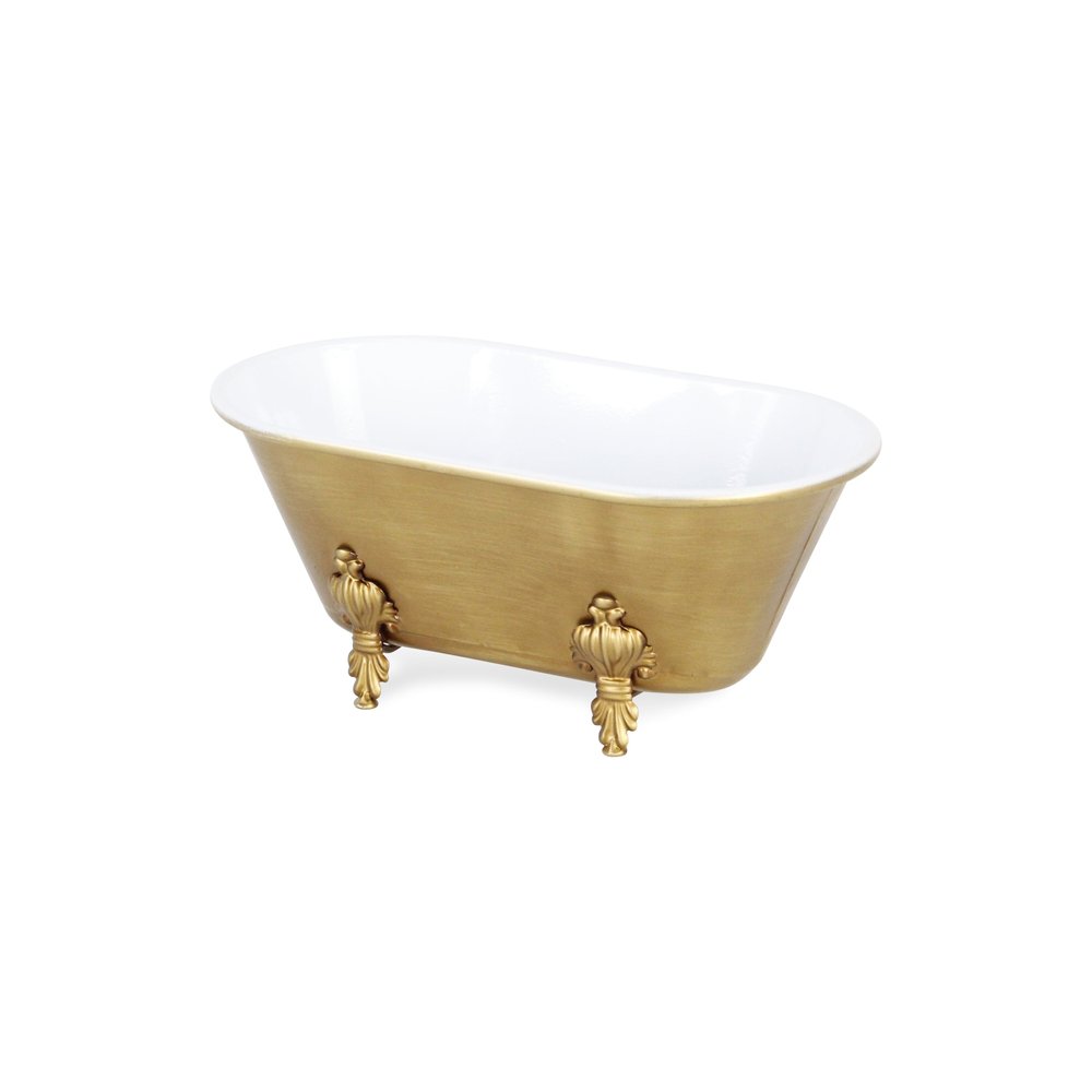 12" Gold And White Metal Hand Painted Decorative Tub