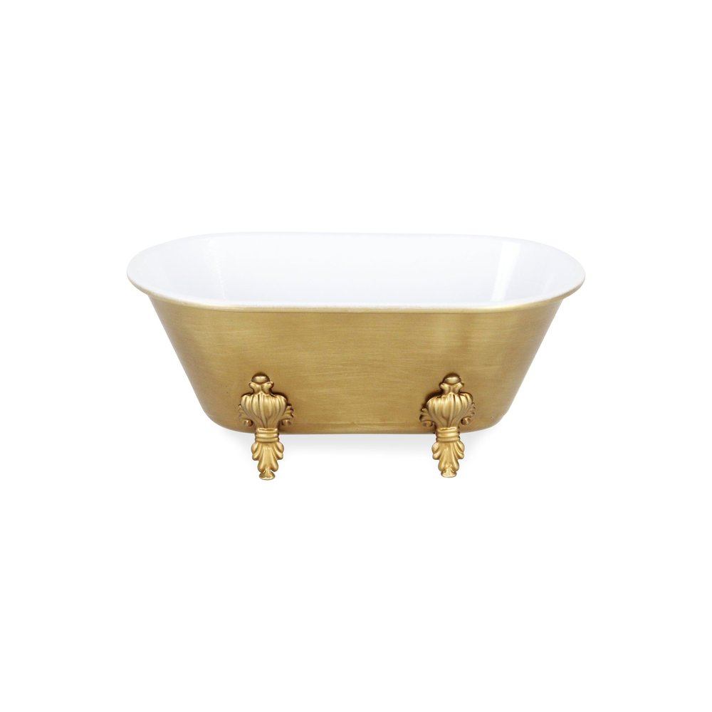 12" Gold And White Metal Hand Painted Decorative Tub