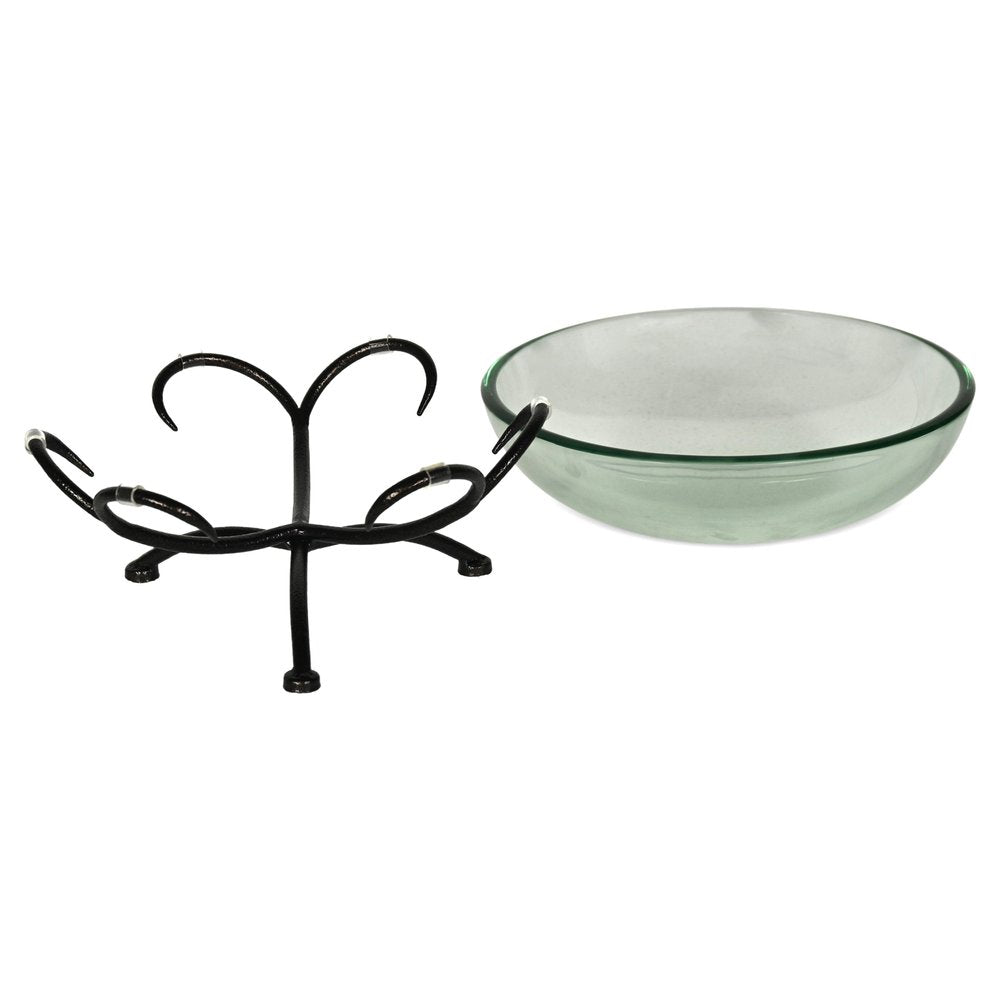 13" Clear And Black Glass And Metal Round Decorative Bowl With Stand