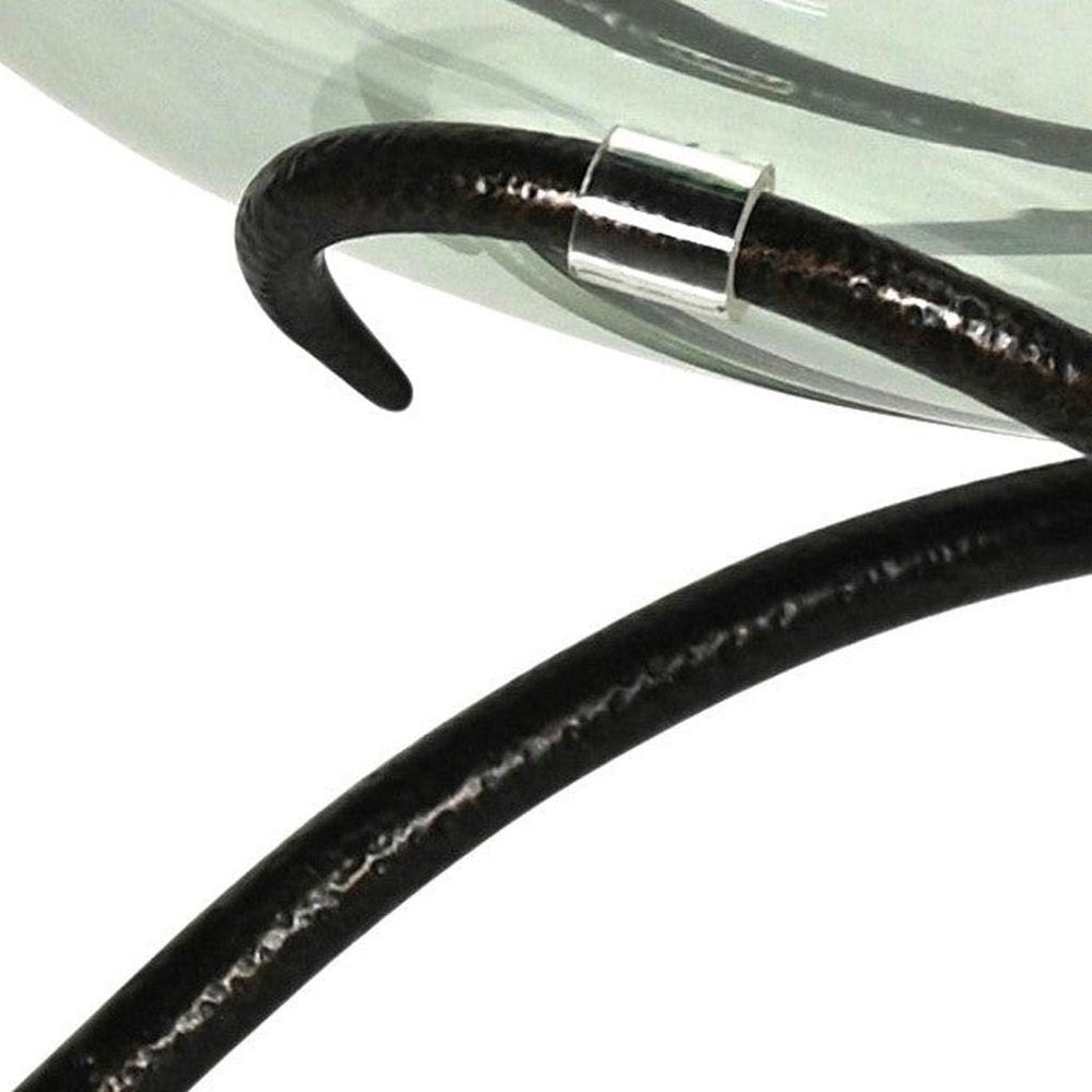 13" Clear And Black Glass And Metal Round Decorative Bowl With Stand