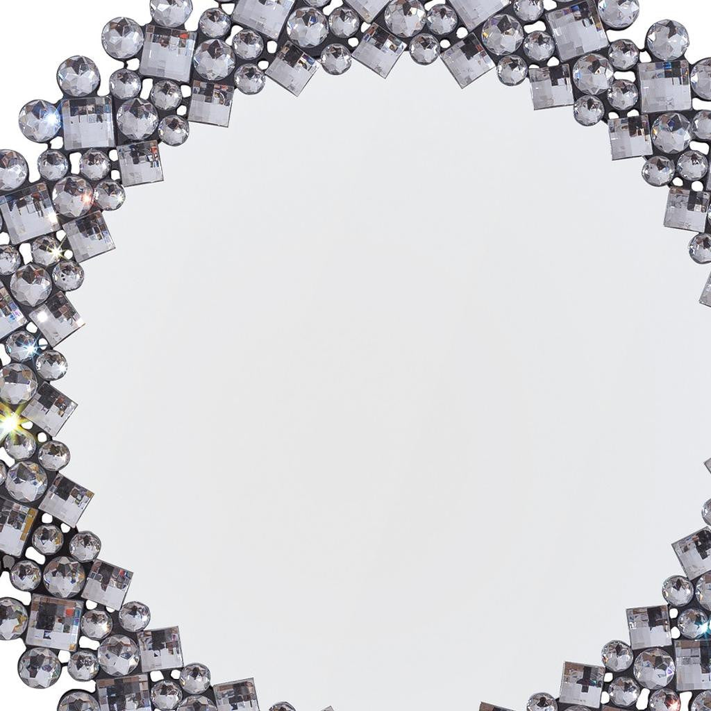 20" Silver Round Faux Crystal Bling Framed Accent Mirror