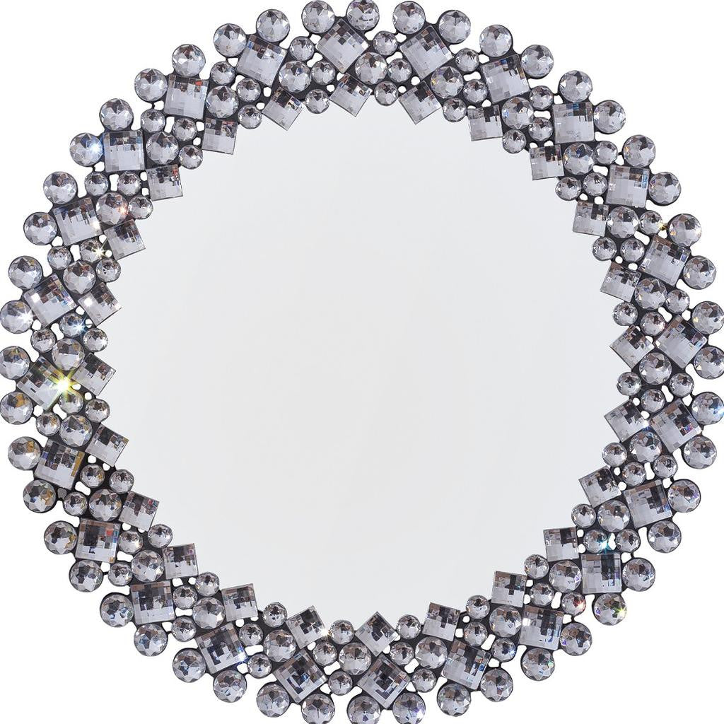 20" Silver Round Faux Crystal Bling Framed Accent Mirror