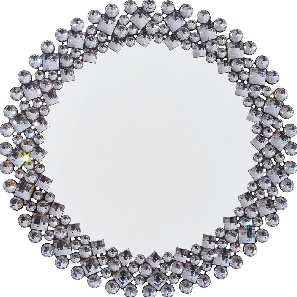 20" Silver Round Faux Crystal Bling Framed Accent Mirror