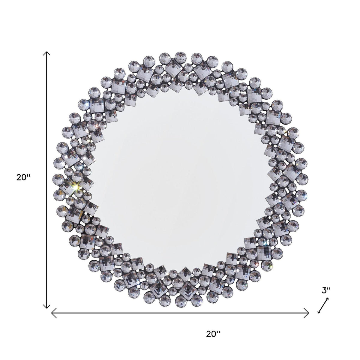 20" Silver Round Faux Crystal Bling Framed Accent Mirror
