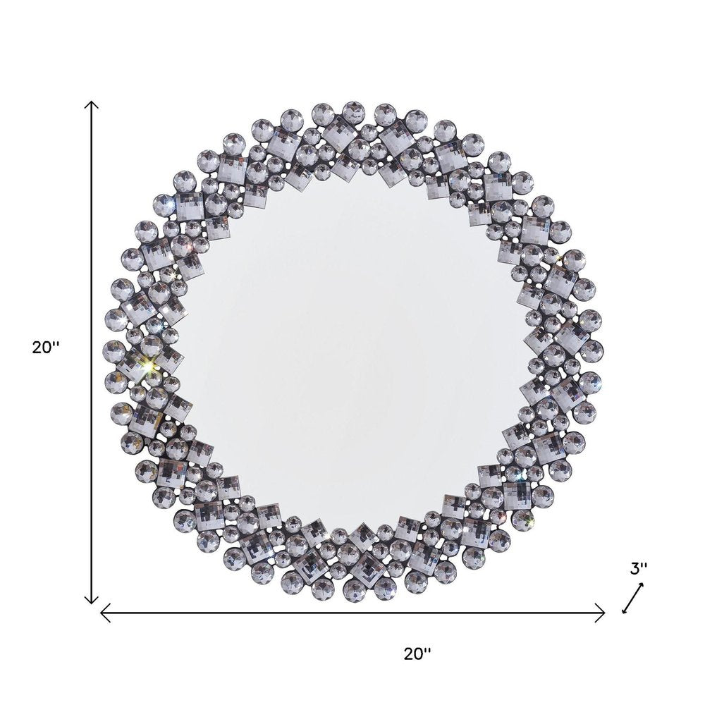 20" Silver Round Faux Crystal Bling Framed Accent Mirror