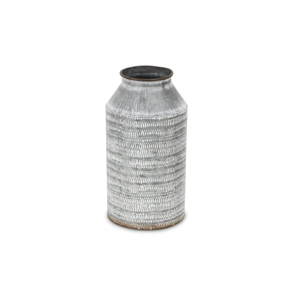 10" Gray Galvanized Metal Geometric Patterned Jug Vase