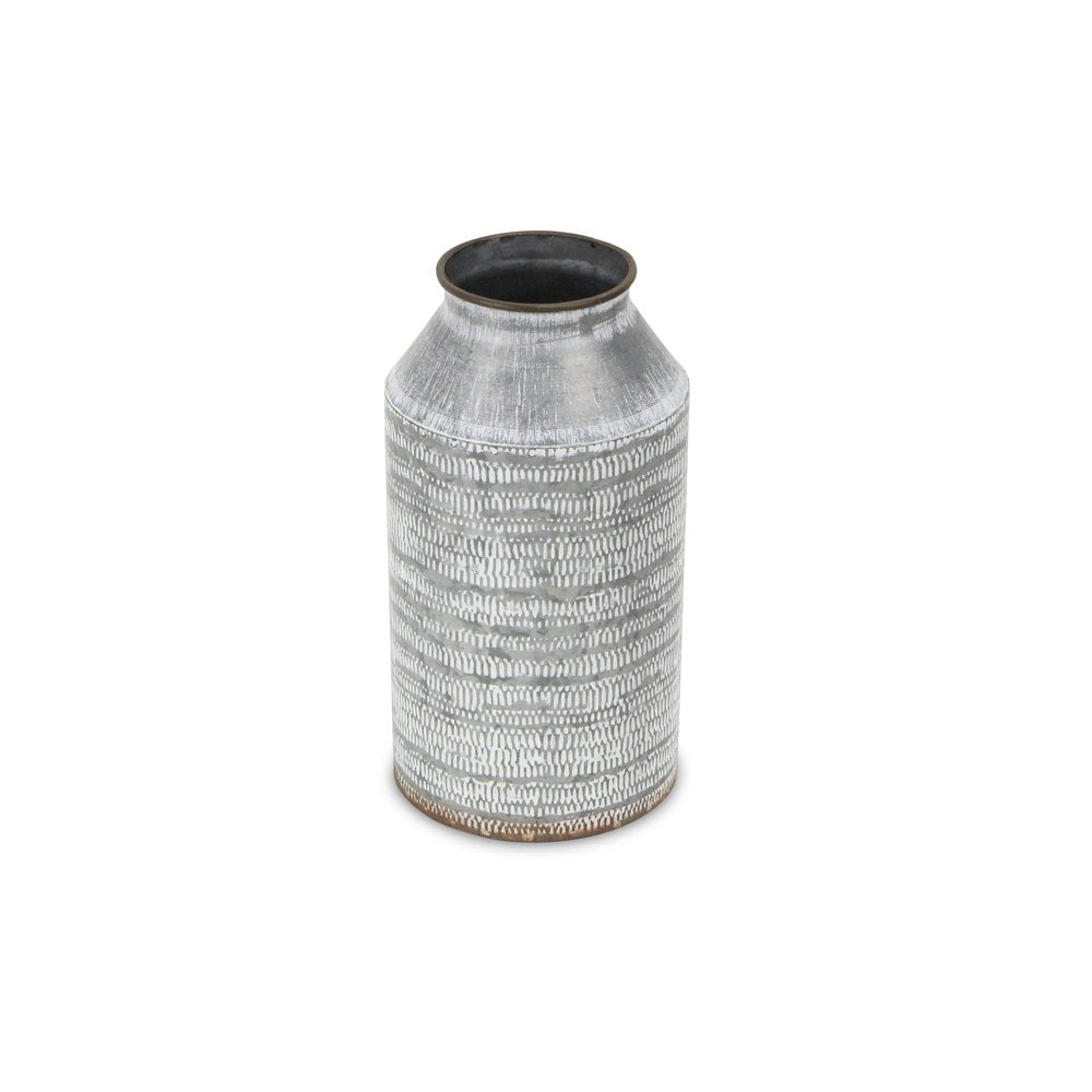 10" Gray Galvanized Metal Geometric Patterned Jug Vase