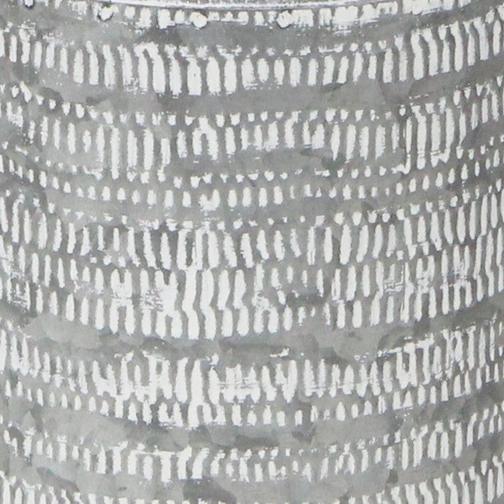 10" Gray Galvanized Metal Geometric Patterned Jug Vase