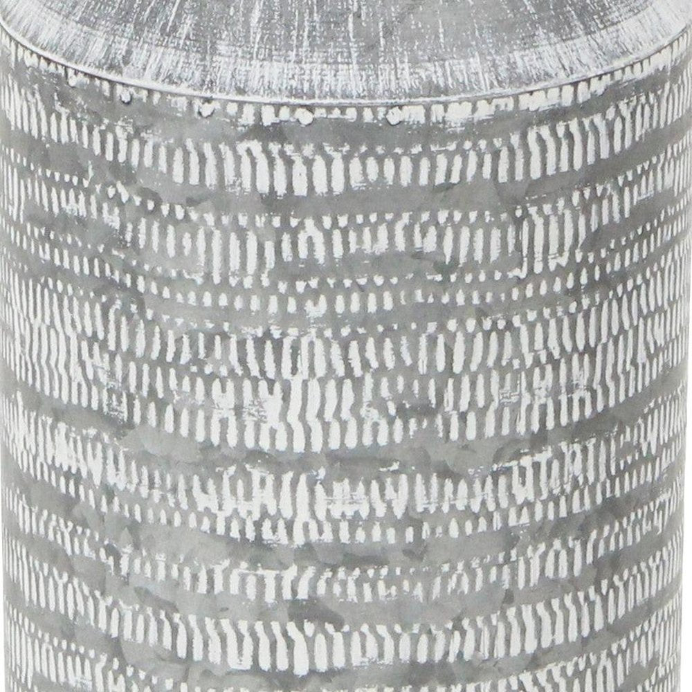 10" Gray Galvanized Metal Geometric Patterned Jug Vase