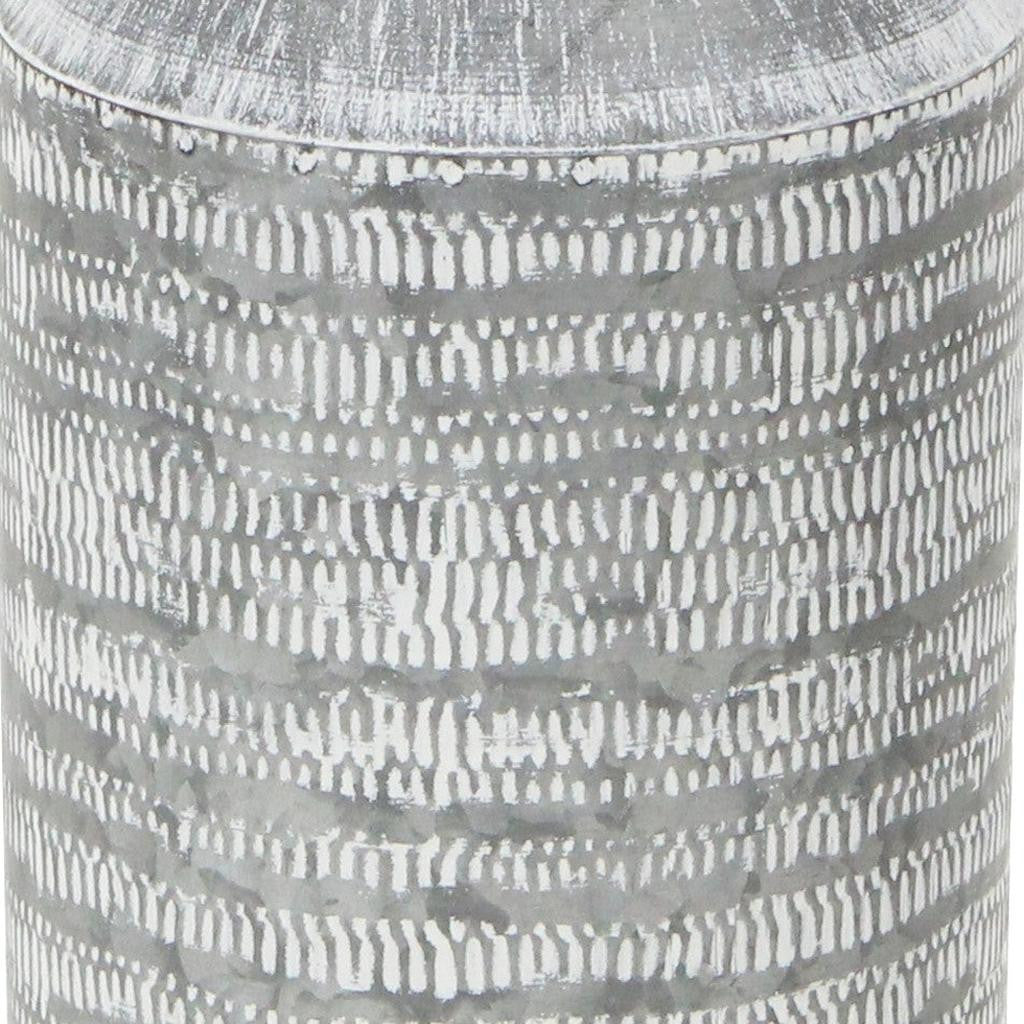 10" Gray Galvanized Metal Geometric Patterned Jug Vase