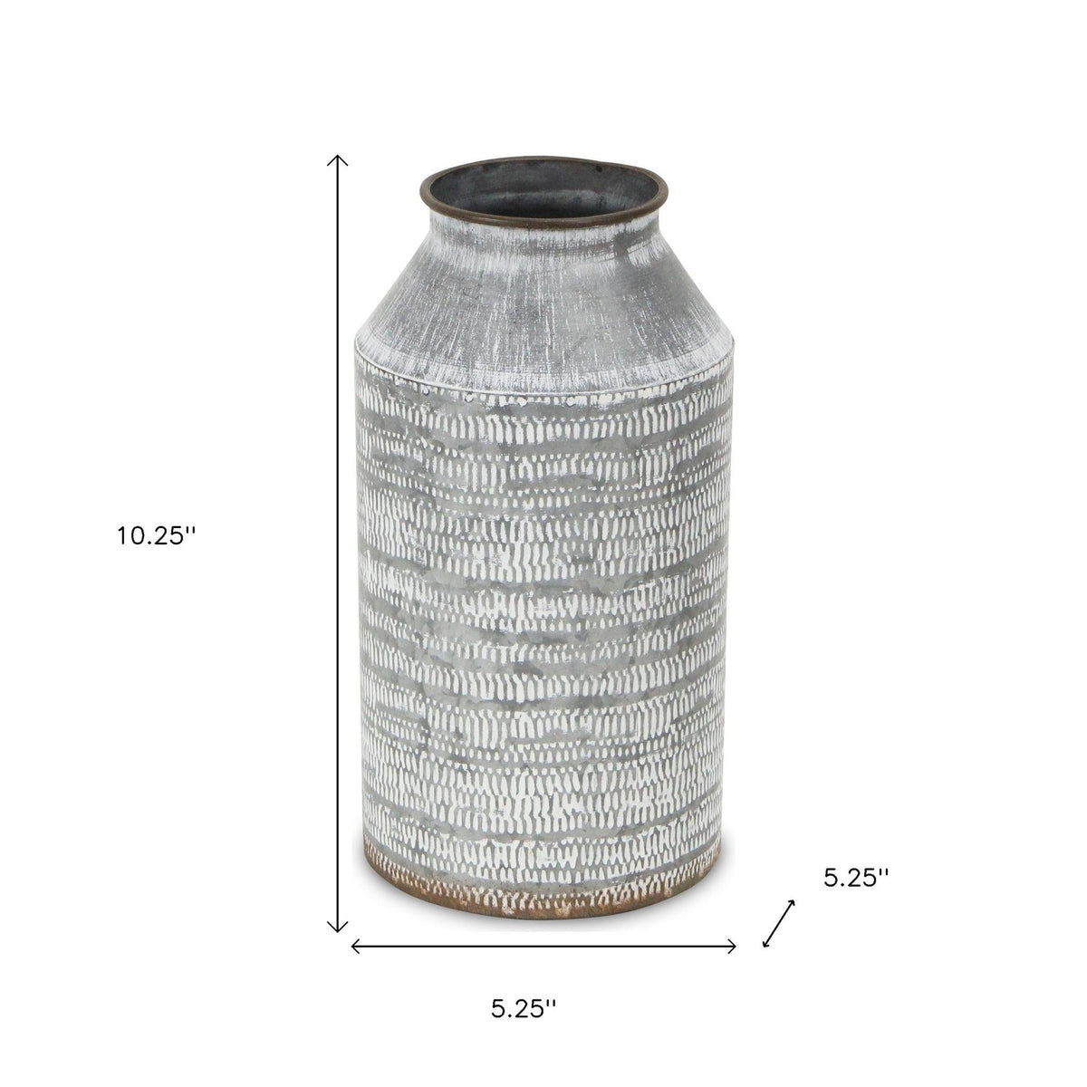 10" Gray Galvanized Metal Geometric Patterned Jug Vase