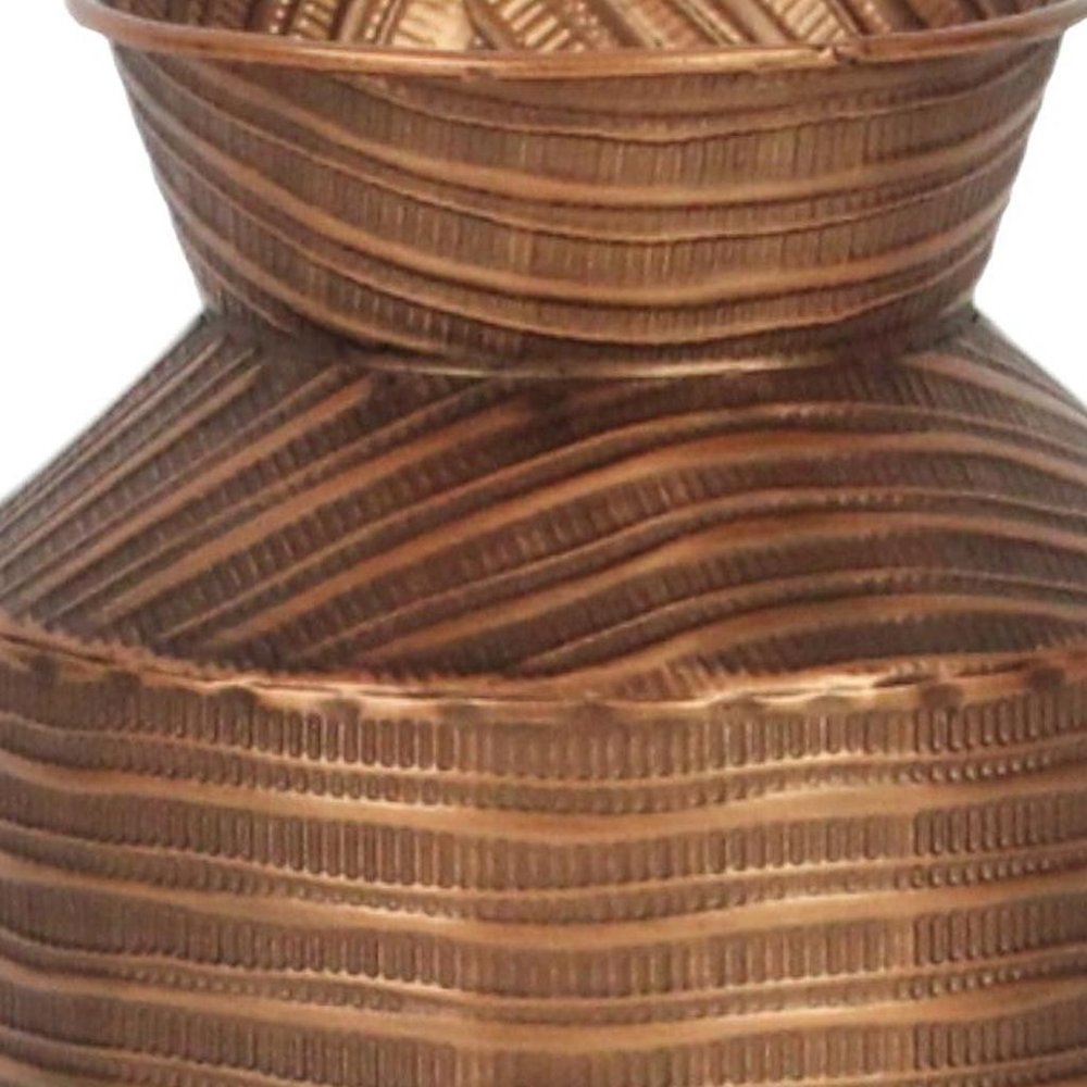 9" Copper Hammered Metal Cylinder Jug Vase With Sculptural Details