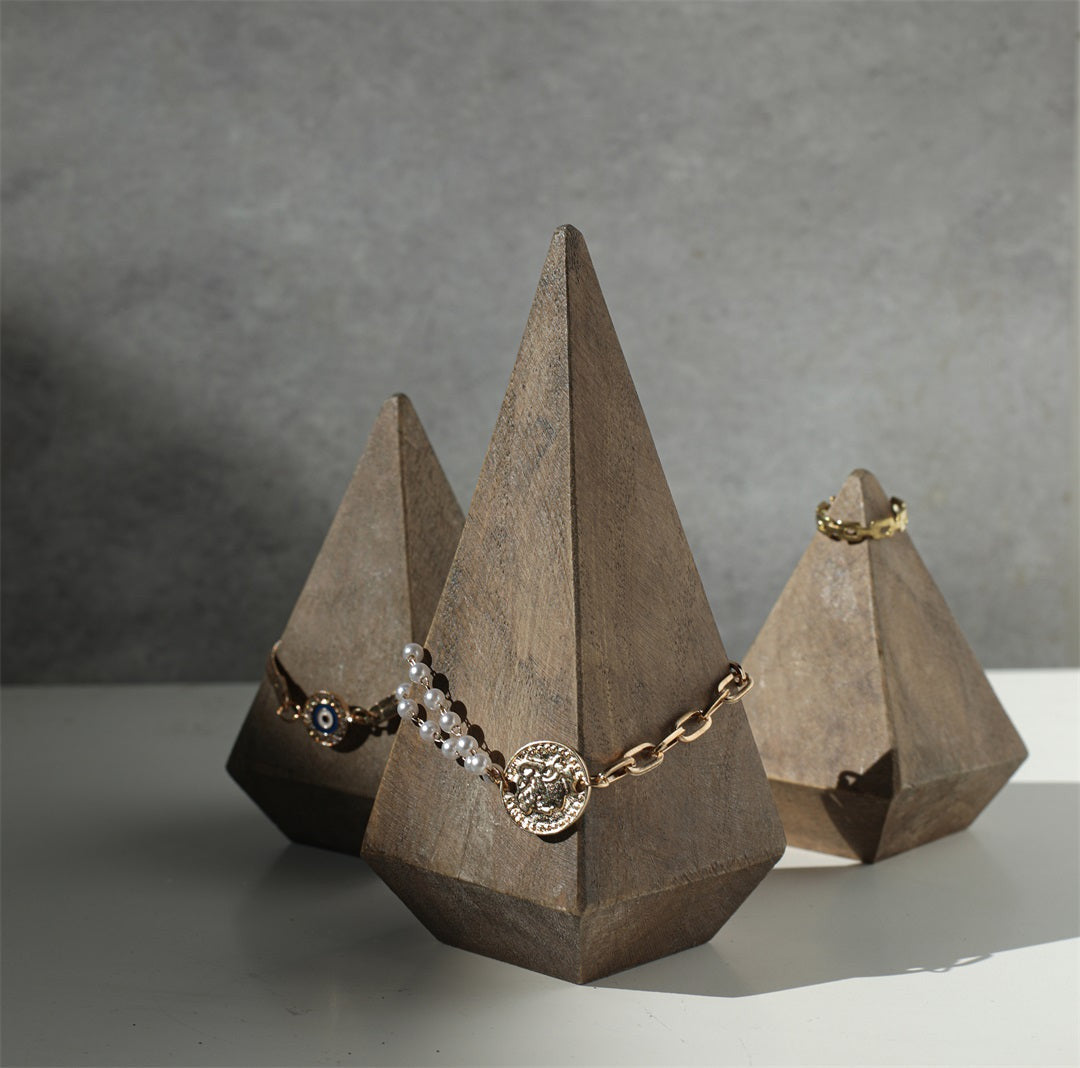 6" Natural Solid Wood Pyramid Decorative Sculpture