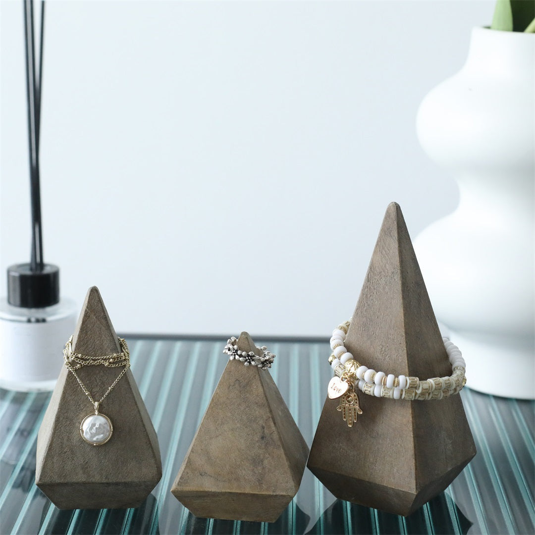 6" Natural Solid Wood Pyramid Decorative Sculpture