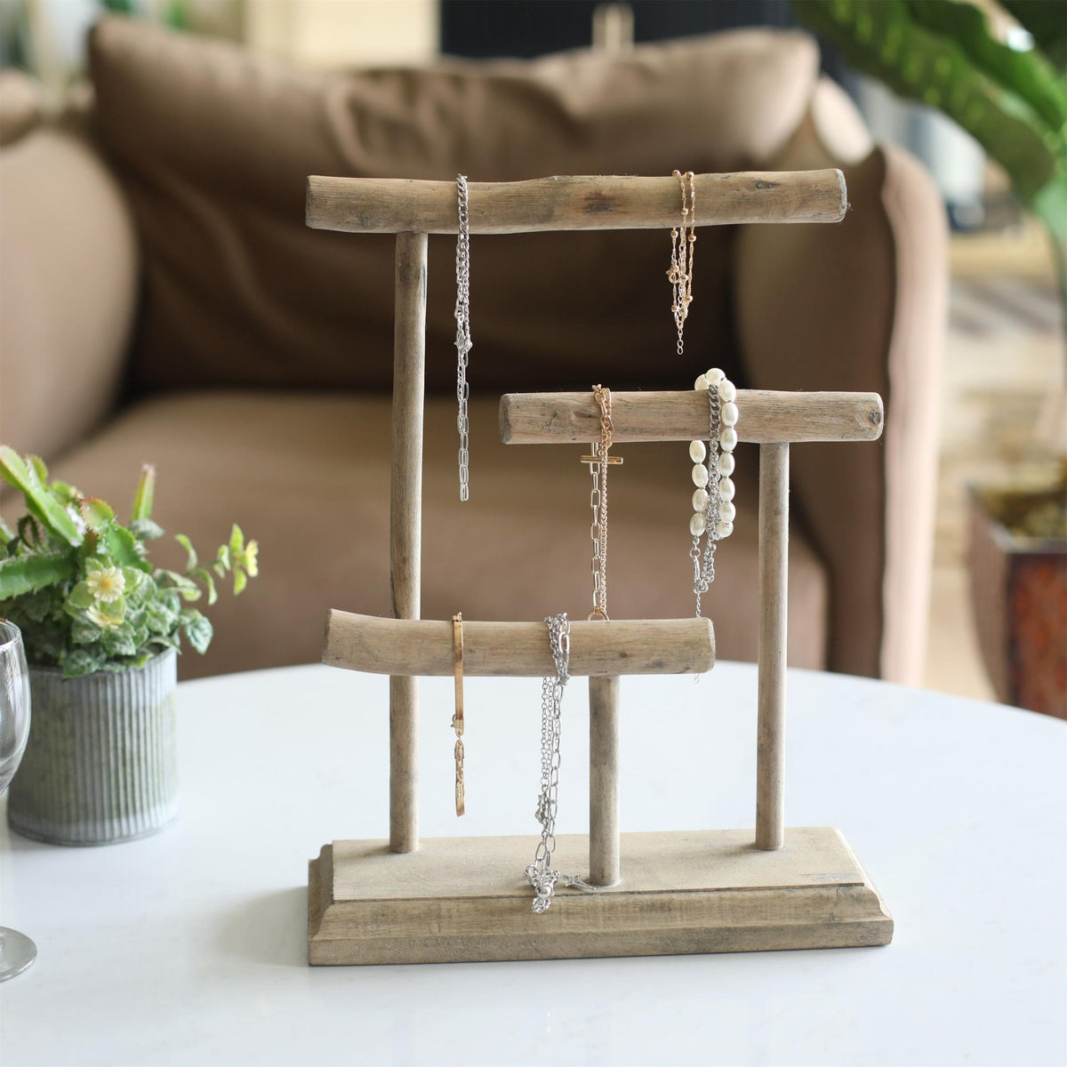 14" Brown Drift Wood Three Tier Decorative Jewelry Holder