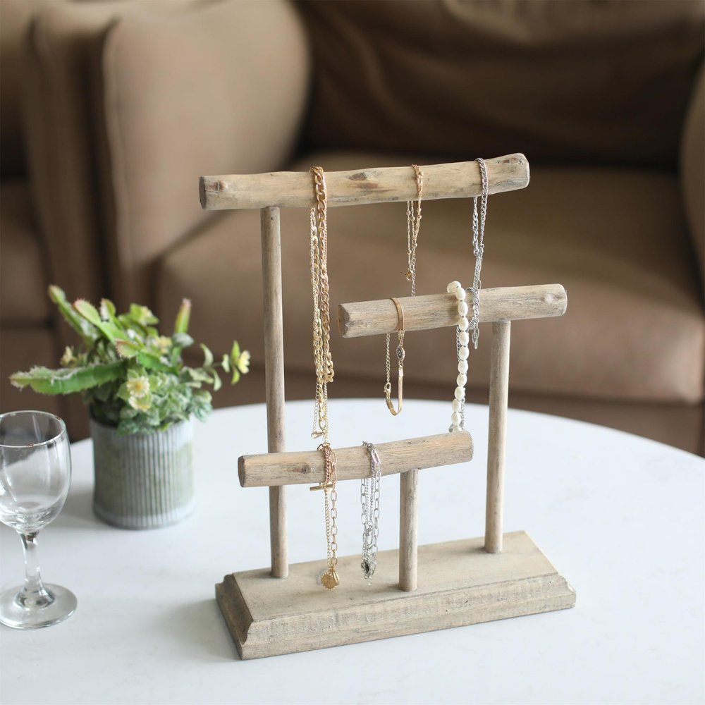 14" Brown Drift Wood Three Tier Decorative Jewelry Holder