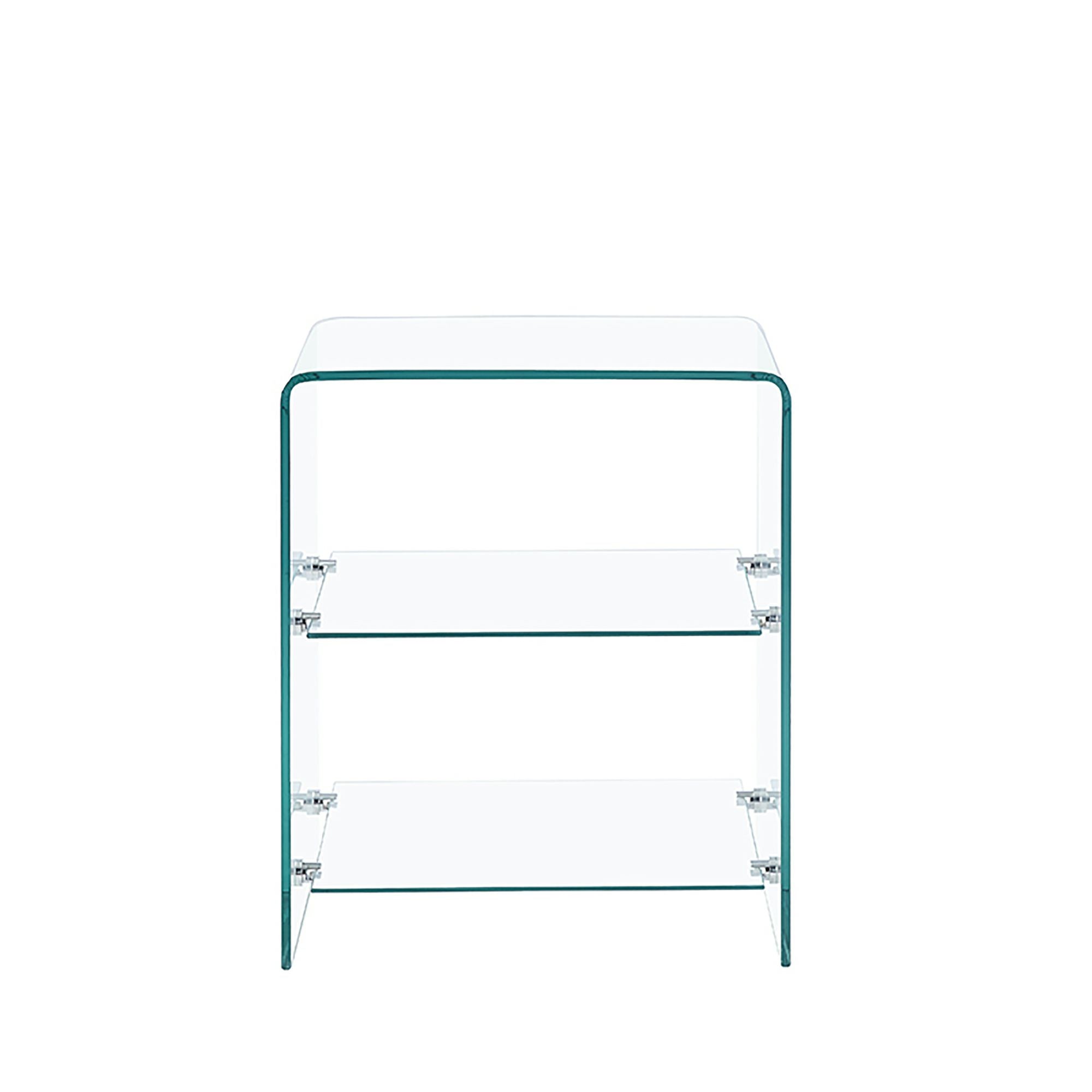 18" Clear Glass Floor Shelf End Table With Two Shelves