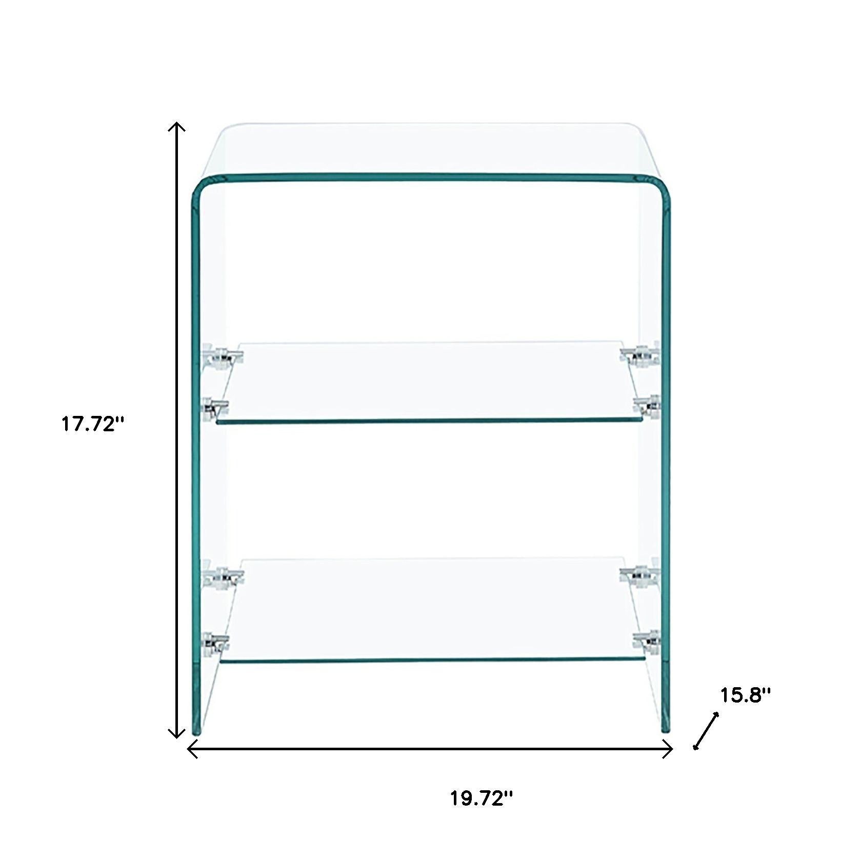 18" Clear Glass Floor Shelf End Table With Two Shelves