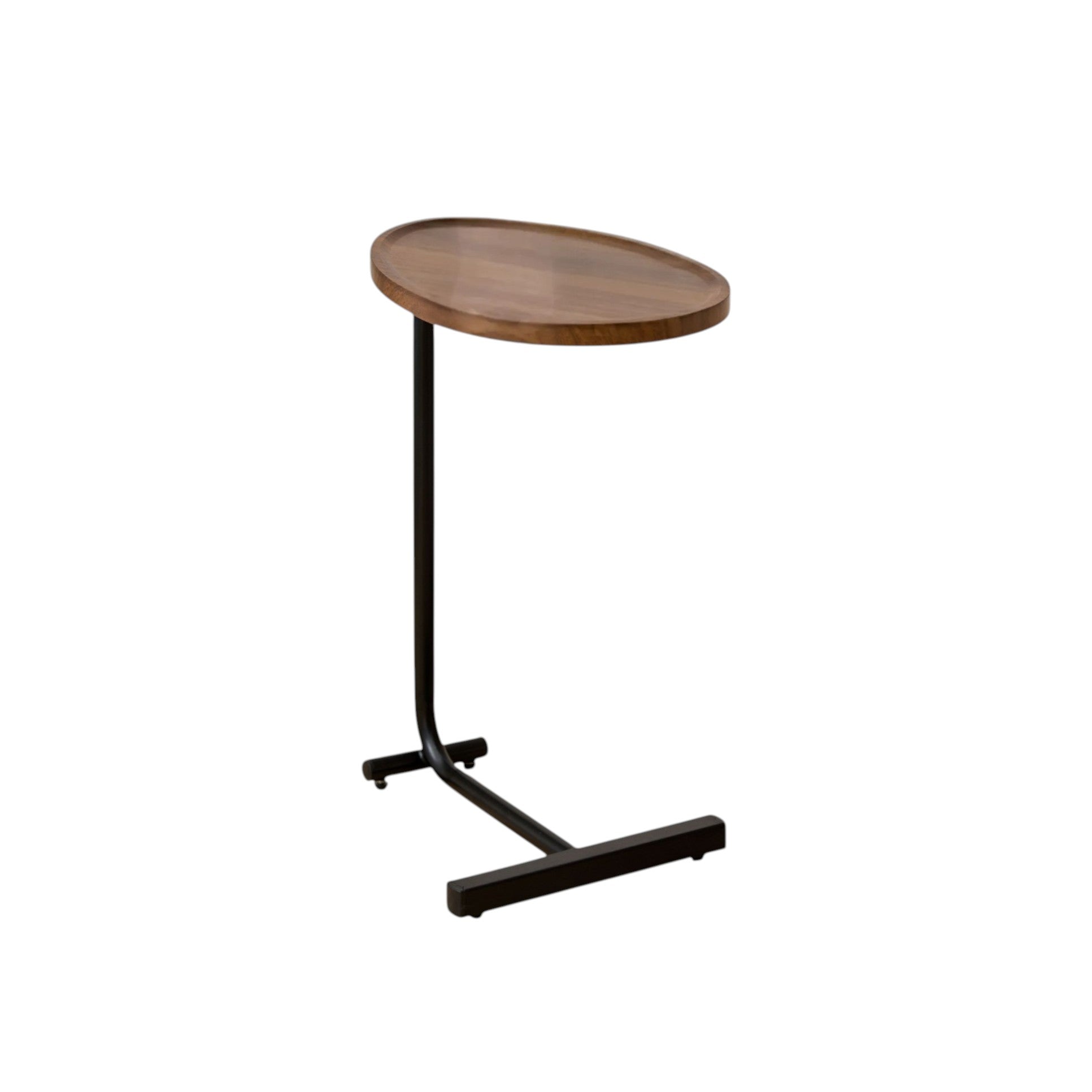 Set of Two Brown and Black Wood and Metal Oval End Tables