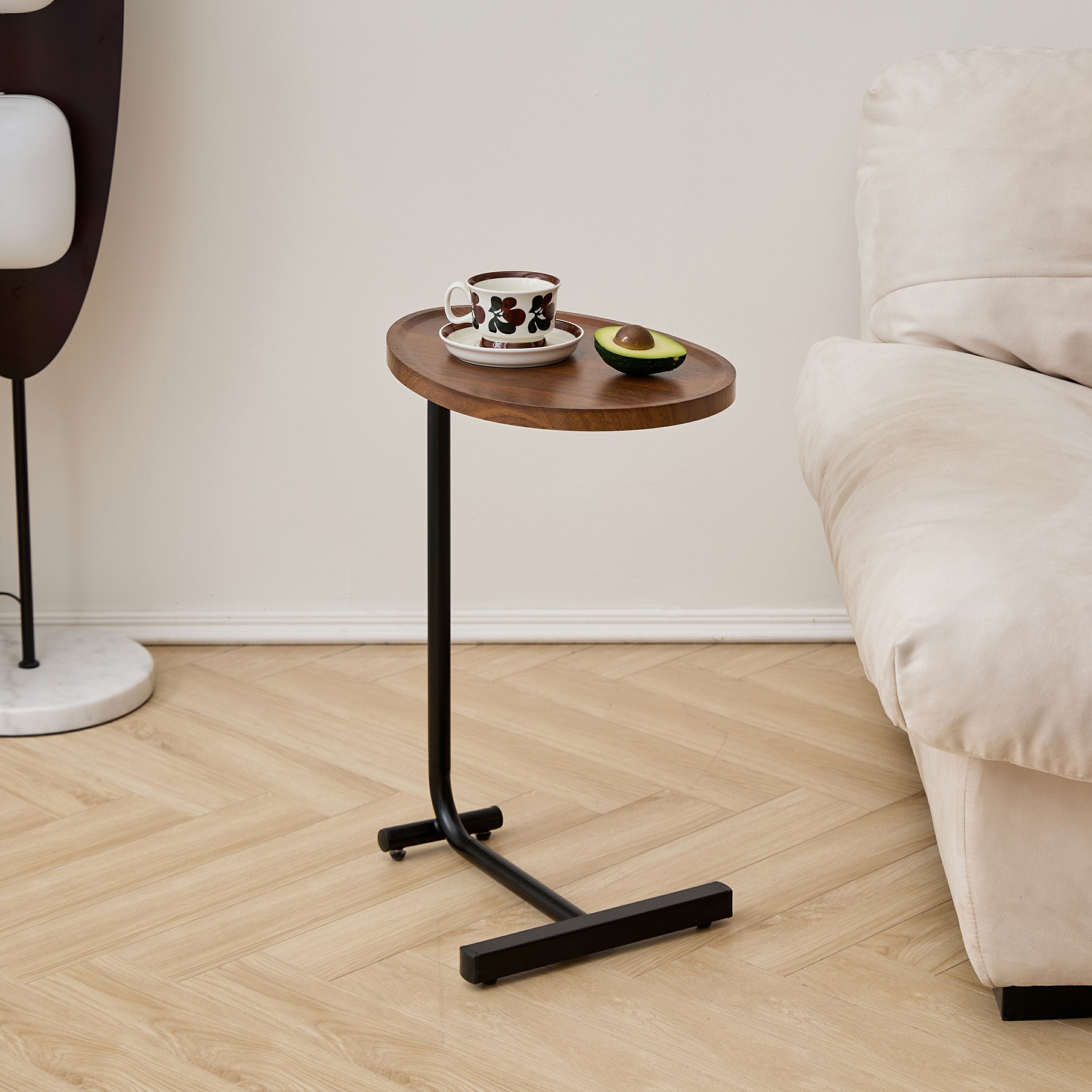 24" Brown And Black Solid Wood And Steel Oval End Table